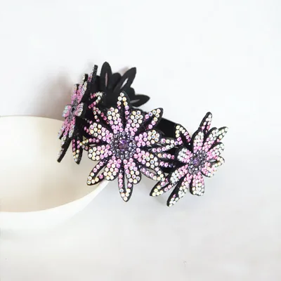 Rhinestone Flower Plate Hair Tie Violet - Shop at LoveMi