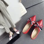 Thick heel bowknot single shoe - Red
