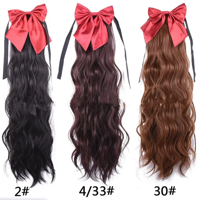 Red Bow Ponytail Wig Women''s Long Hair Ribbon Wig Ponytail Brown 4 33 - Shop at LoveMi