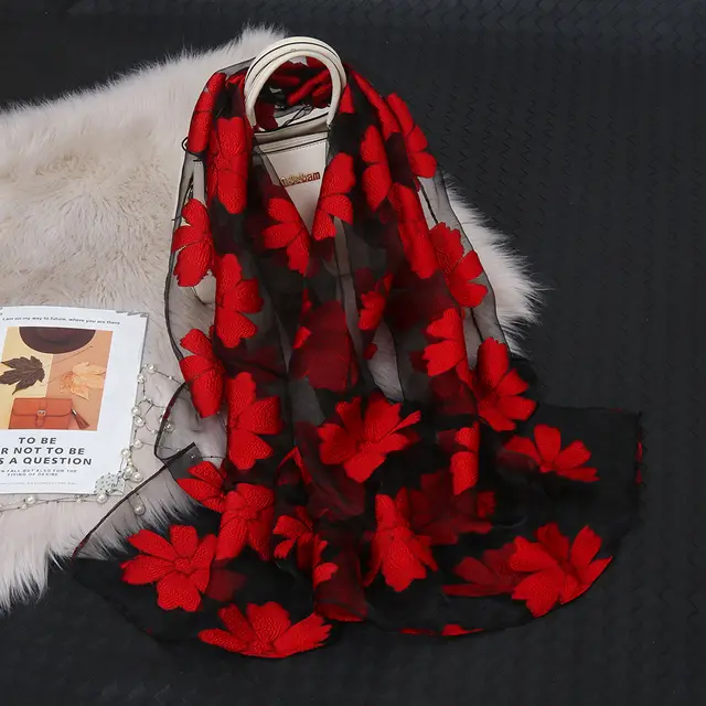 Organza cut scarf - Red Flower