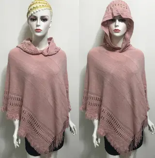 Hollow tassel cloak shawl - Pink