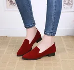 Suede round head single shoes low heel shallow mouth casual comfort single shoes - Red