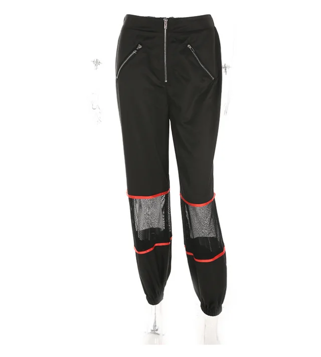 ZIPPER PATCHWORK LOOSE PANTS - Black
