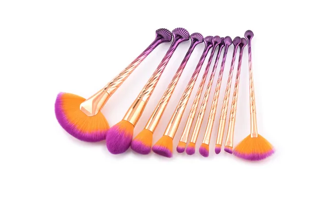 10 makeup brushes beauty tools shells gold purple gradient fan brush - Shop at LoveMi
