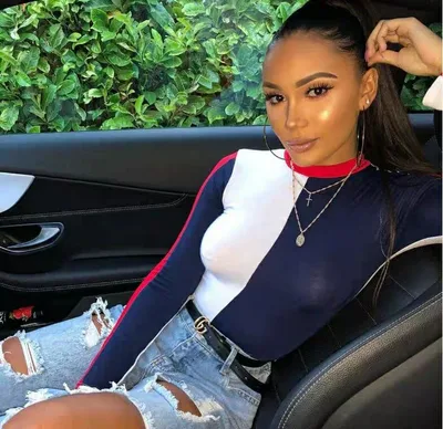 Long sleeved tight fitting jumpsuit women Autumn and winter new sexy contrast colored bottoming T shirt White - Shop at LoveMi