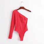 One-shoulder long-sleeved one-piece T-shirt - Red
