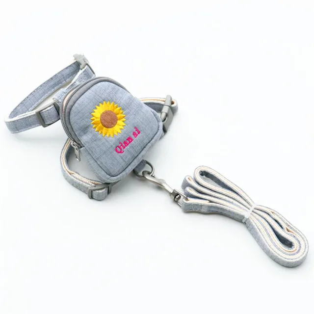 Korean Embroidered Pet Backpack Leash Chest Strap Grey - Shop at LoveMi