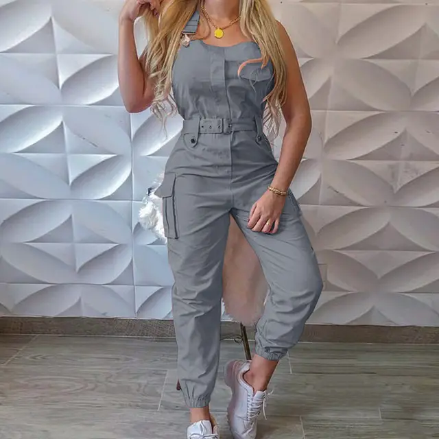 Ladies Workwear Siamese Waist Banding Pants Grey - Shop at LoveMi