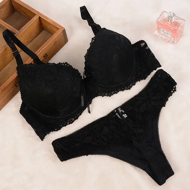 Lace Thong Set - Black