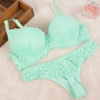 Lace Thong Set - Green