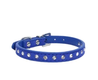 Diamond-studded pet collar shiny row of diamond rhinestone dog ring microfiber soft and comfortable collar dog supplies - Navy Blue