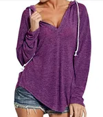 Autumn and Winter V-Neck Hooded Long Sleeve Sweatshirt - Purple