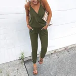 Sling V-neck pocket women's jumpsuit - Green