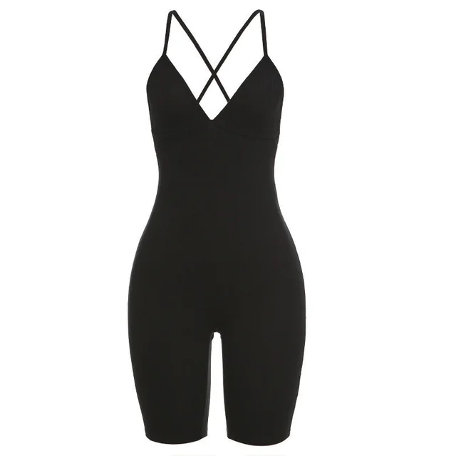 Women's Short Sports Jumpsuit With Halter Straps - Black