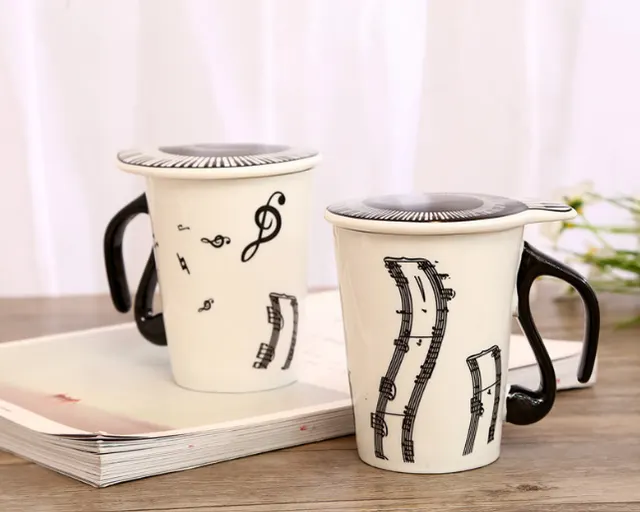 Ceramic music mug note mark water cup with lid coffee cup - 1Style