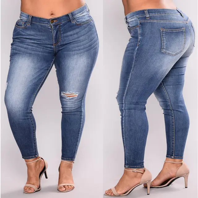 Large size hole high elastic jeans women's feet pants 7Xl - Shop at LoveMi