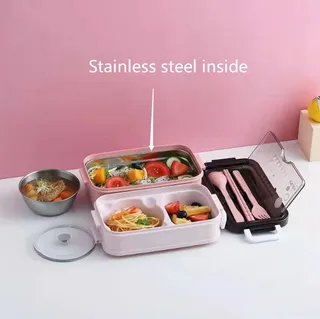 MultilayerLlunch Box Bento Box Plastic Office Car Available - Stainless Steel Pink