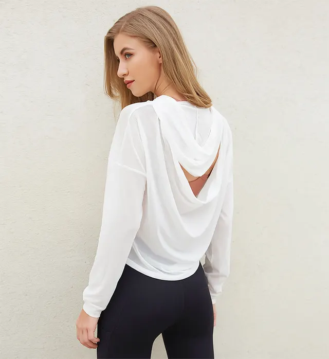 Mesh hooded sports blouse women - White