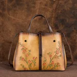 Vintage Embossed Leather Diagonal Handbag - Yellow