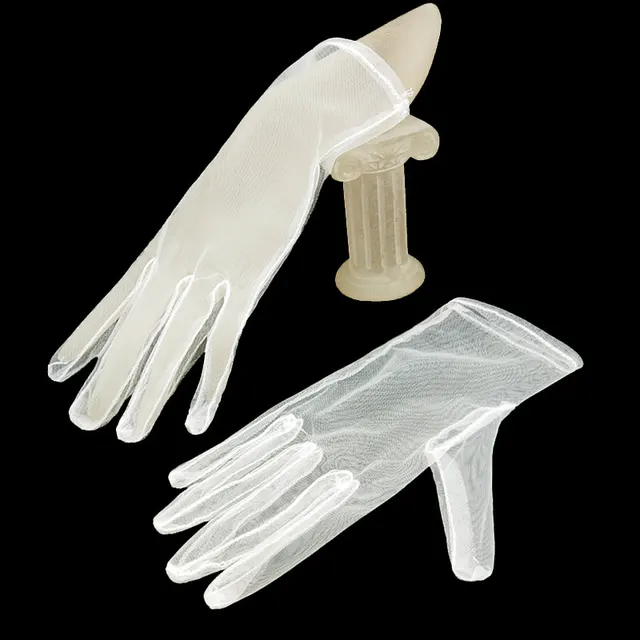 Elegant Black Silk Short Gloves Bud Silk Yarn Gloves - White