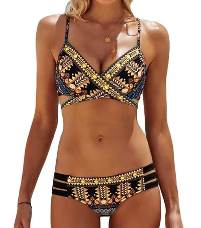 Chest cross straps ethnic style print sexy bikini bikini swimsuit Chest Cross Straps Ethnic Styl - Shop at LoveMi