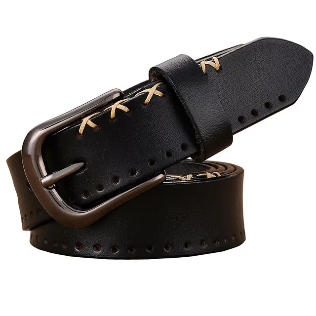 Ladies leather buckle leather belt Black - Shop at LoveMi