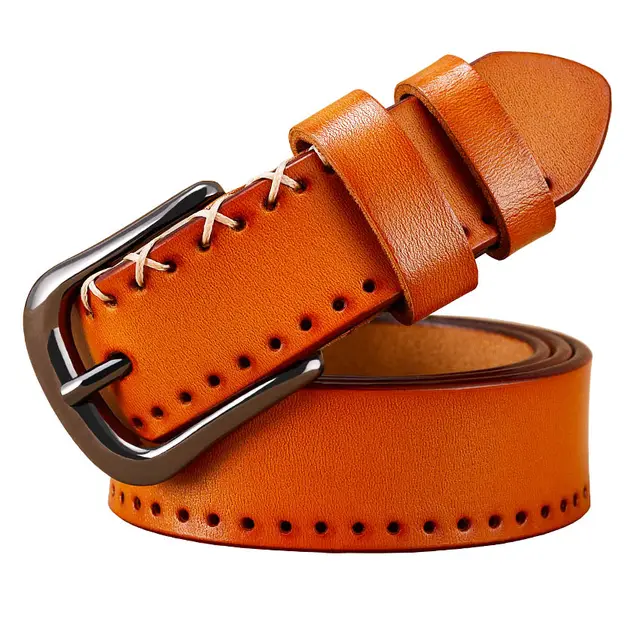 Ladies leather buckle leather belt - Camel