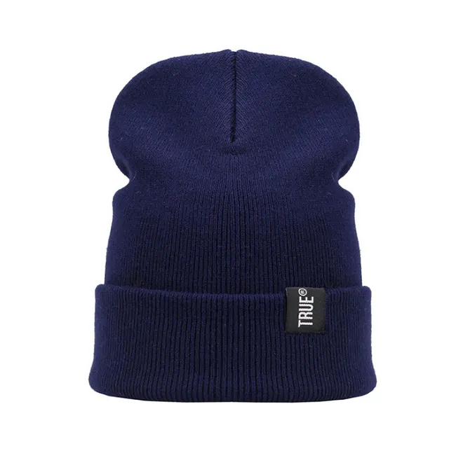 TRUE autumn and winter warm woven standard knitted hat ski caps headband cloth wool hat Navy Blue - Shop at LoveMi