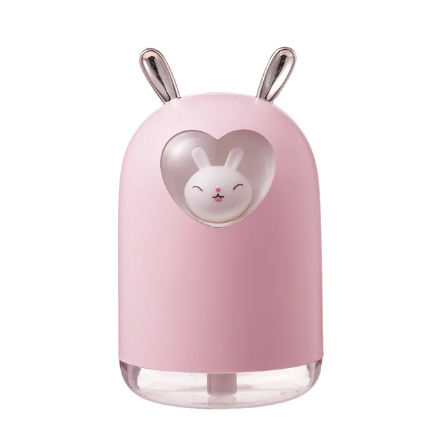 Lovely Rabbit Air Humidifier 300ML Cute Pet Ultrasonic Cool Mist Aroma Oil Diffuser Romantic Color LED Lamp USB Humidificador Pink - Shop at LoveMi