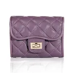 Female leather button lock wallet - Purple