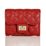 Female leather button lock wallet - Red