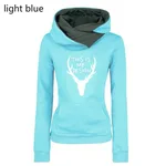 Deer Head Print Stitching Long-Sleeved Pile Neck Pullover Sweater - Light Green