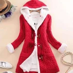 Jacket with hood and fleece winter sweater long sleeves - Red