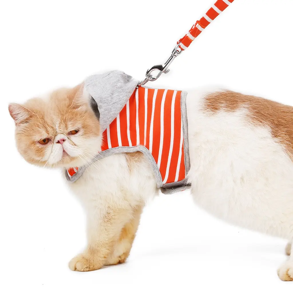Cat hooded vest outing chest harness - Orange - View 1
