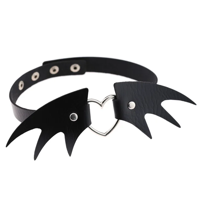 Punk style little devil PU leather collar bone collar - Black