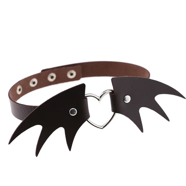 Punk style little devil PU leather collar bone collar - Dark Brown