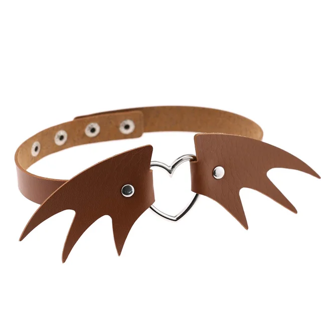 Punk style little devil PU leather collar bone collar - Light Brown