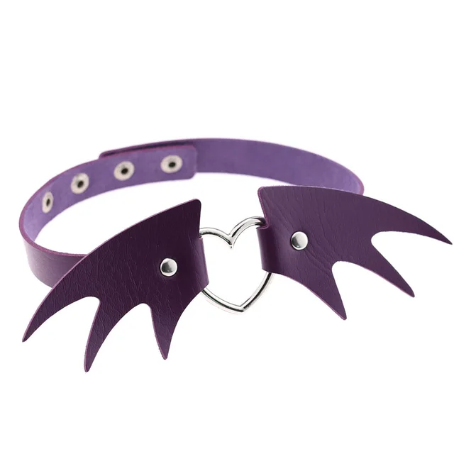 Punk style little devil PU leather collar bone collar - Purple
