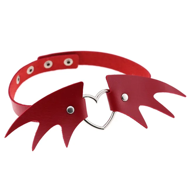 Punk style little devil PU leather collar bone collar - Red