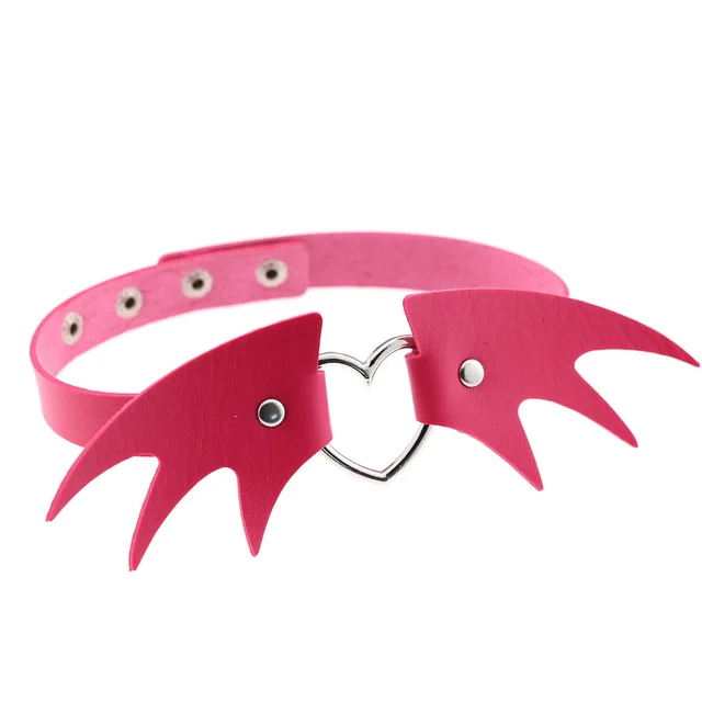 Punk style little devil PU leather collar bone collar - Rose Red