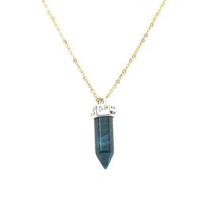 Ling Pendulum Bullet Resin Hexagon Column Pendant Stainless Steel Necklace Dark Green - Shop at LoveMi