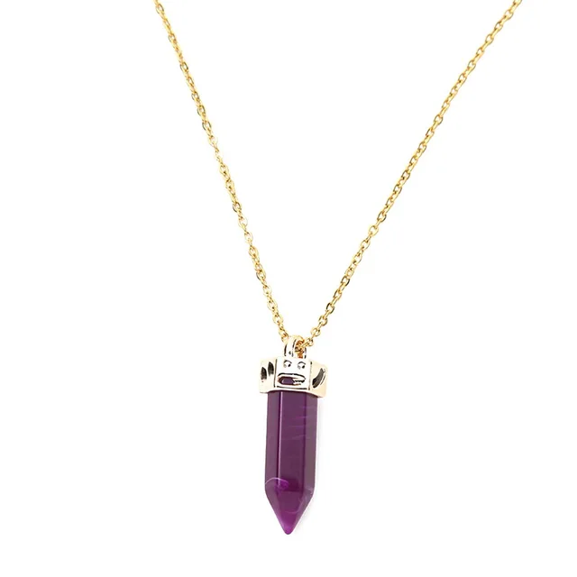 Ling Pendulum Bullet Resin Hexagon Column Pendant Stainless Steel Necklace Purple - Shop at LoveMi