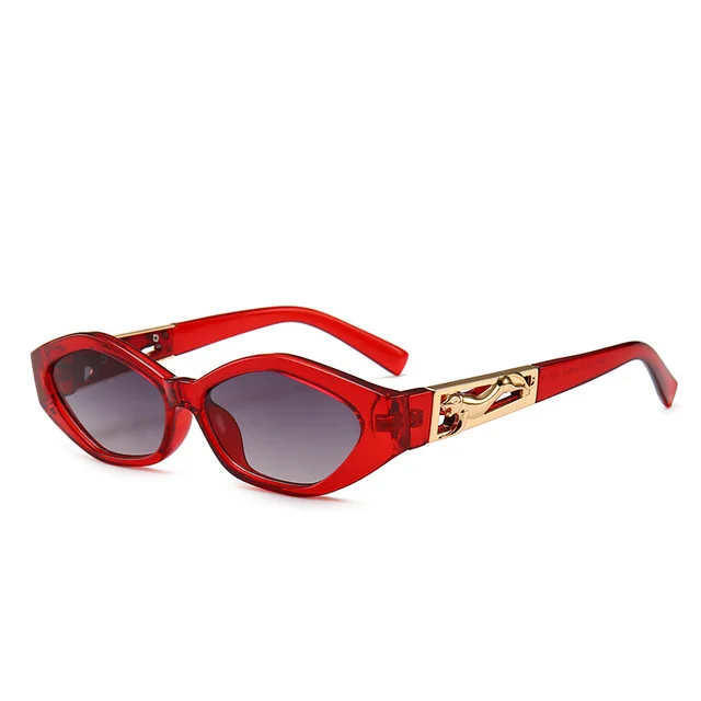 Angular Cat-eye Sunglasses, Modern Retro Temples In The Shape Of A Jumping Cheetah - Red