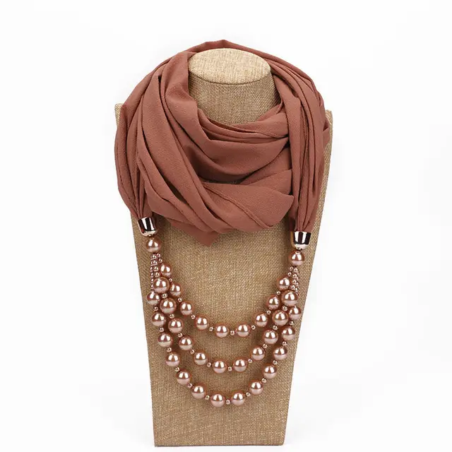 Pearl Necklace With Scarf - Champagne