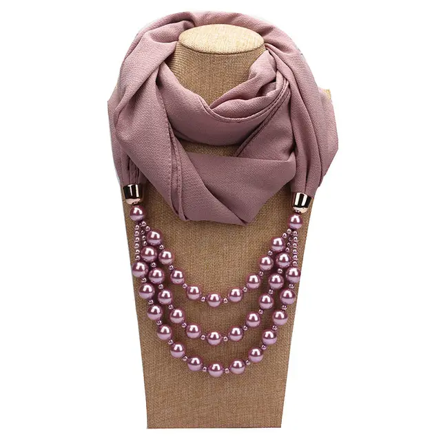 Pearl Necklace With Scarf - Hide Powder