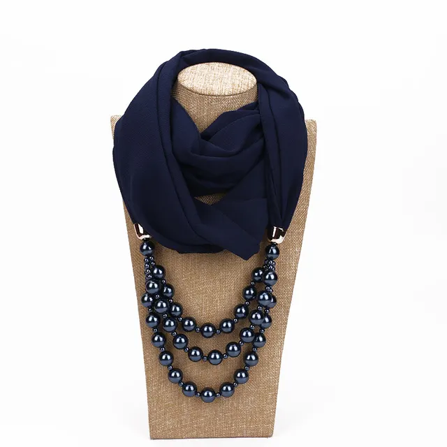 Pearl Necklace With Scarf Navy Blue - Shop at LoveMi