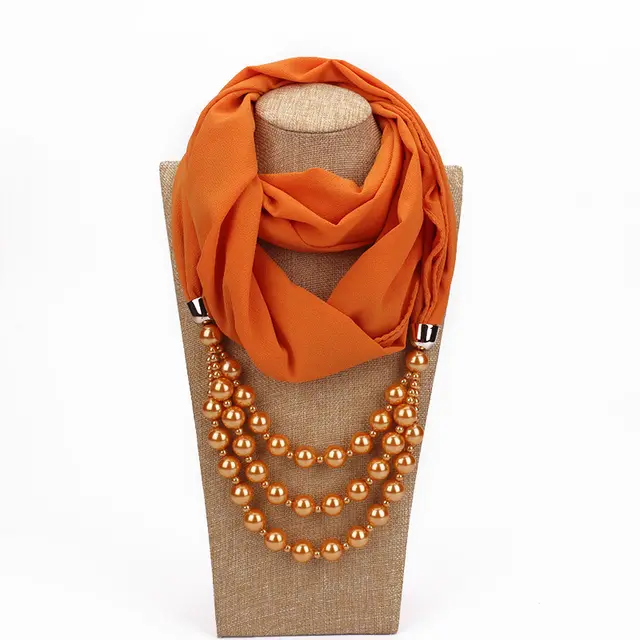 Pearl Necklace With Scarf - Orange