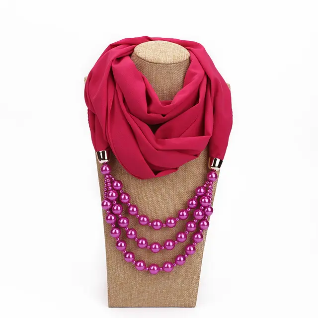 Pearl Necklace With Scarf - Rose Red