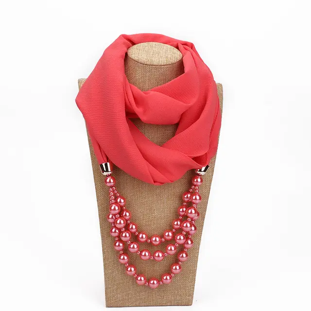 Pearl Necklace With Scarf Watermelon Red - Shop at LoveMi