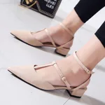 Spring new low-heeled low-heel buckle lace-up shoes flats - Apricot